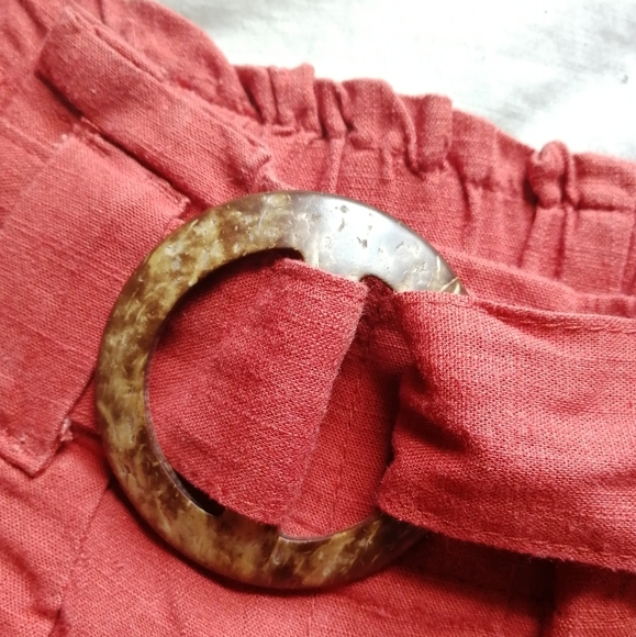 LILY MORGAN Rust Red Wide Leg Trousers Tortoise Shell Belt Linen Blend Large - Picture 4 of 10